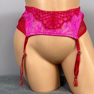 Victoria's Secret Very Sexy Garter Belt Lace Mesh Red Pink XS/S Fishnet